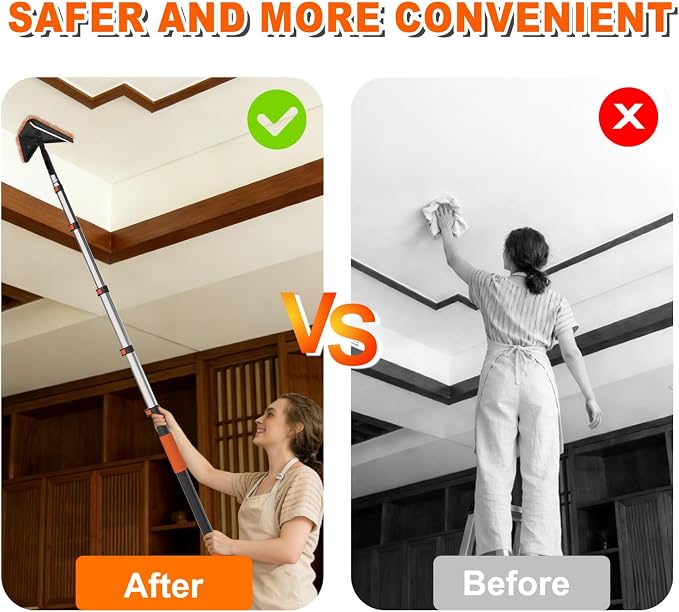 SISUPASSIE 24FT Duster Cleaner Kit, Dusters for Cleaning with Extension Pole, Baseboard & Wall and Window Cleaner Mop for Fan Blades, High Ceiling and Cobweb