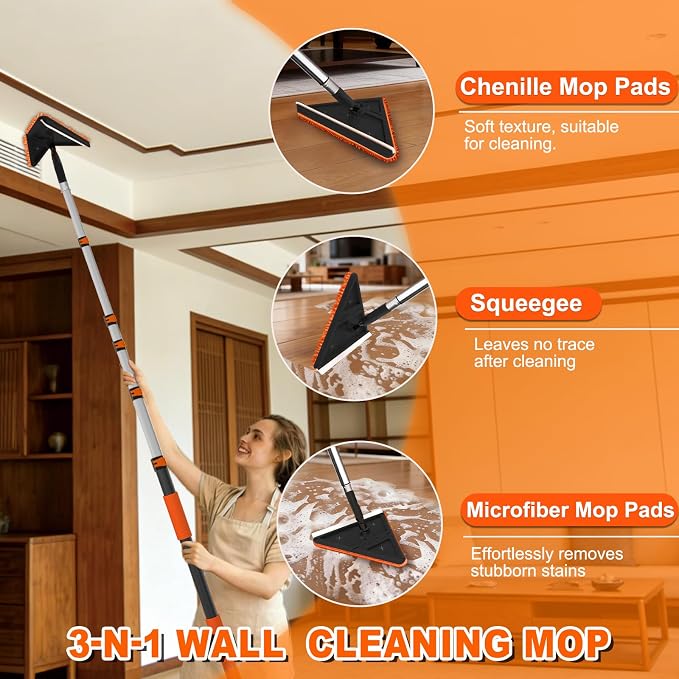 SISUPASSIE 24FT Duster Cleaner Kit, Dusters for Cleaning with Extension Pole, Baseboard & Wall and Window Cleaner Mop for Fan Blades, High Ceiling and Cobweb