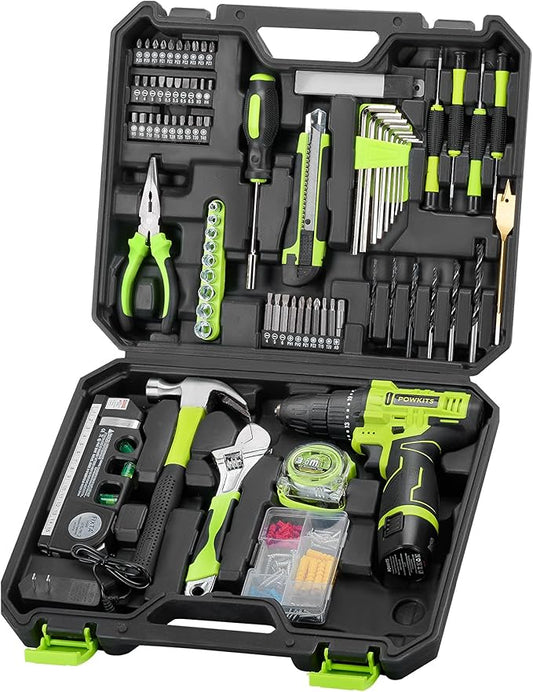 Cordless Drill Tool Set: 12V Power Drill Tool Kit with Battery & Charger, Portable Household Basic Drills Case for Men & Women, Homeowner, Diyer, Handyman, 142 Piece