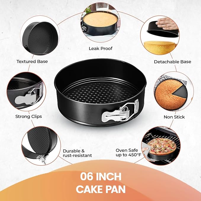 RFAQK 6 Inch Springform Pan with Removable Bottom & 50pcs Parchment Paper - Non-Stick Leakproof Cheesecake & Cake Pan 6 Inch, Fits 3 Qt Inst-Pot, Small Springform Pan for Baking