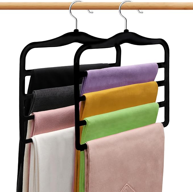 Closet Organizers and Storage, 2 Pack Pants-Hanger-Space-Saving | Velvet Clothes Organization Jeans Trousers Scarf Hangers for Pant-Rack, College-Dorm-Room Essentials for Students Girls Boys