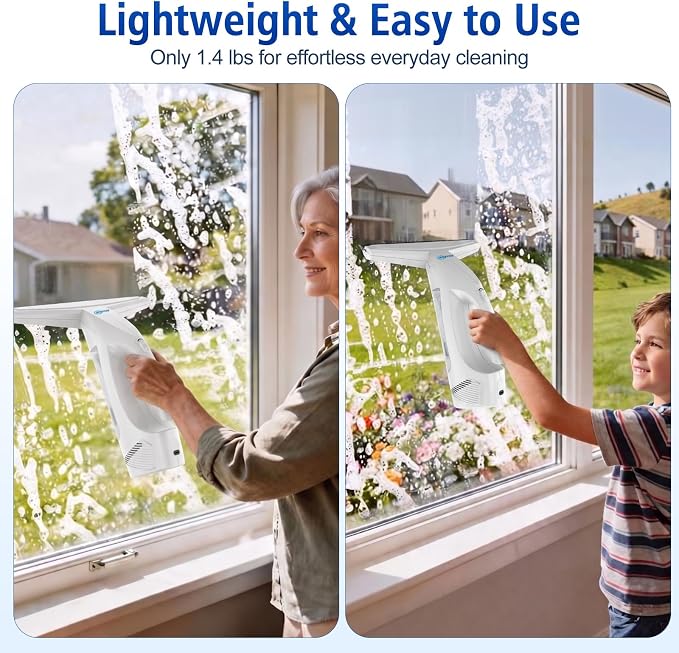 GARYOG Window Vacuum Squeegee Cordless,Electric Window Cleaner Kit with 31-40" Extendable Pole,2000Pa,2200mAh,150ml Tank,2 Squeegee Blades for Shower Glass,Tiles,Mirrors,Car.