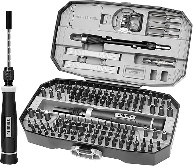 STREBITO 153 in 1 Small Magnetic Screwdriver Set, Precision Screwdriver set | 140 Precision Bits, Practical Accessories, Compact Case, Electronics Tool Kit for Computer, PC, Laptop, PS5, Xbox, Jewelers