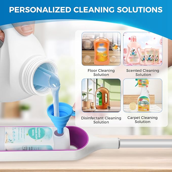 Refillable Bottle for Swiffer® Power Mop™ - 720 ML/24 FL OZ - Leak-Proof HDPE Material Solution Bottle, 1 Empty Bottle + 6 Silicone Pads + 1 Foldable Funnel