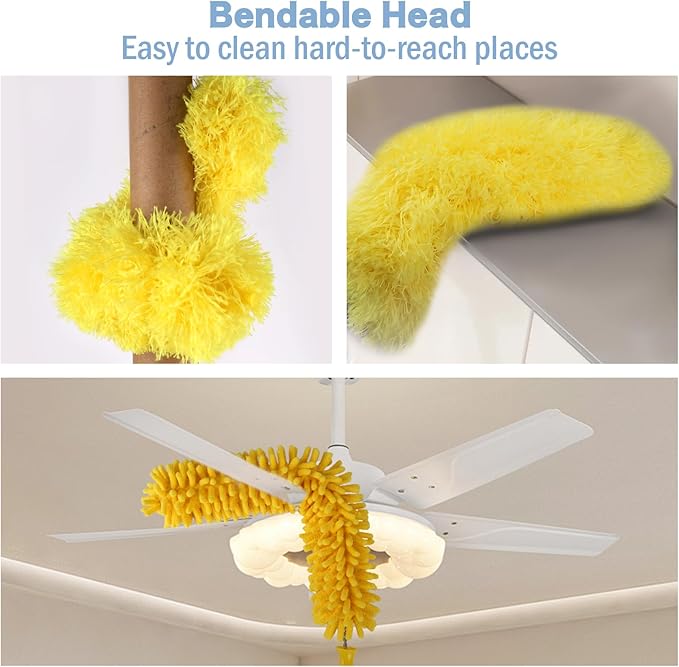 Dymoll Cobweb Duster with Extension Pole, 110" Microfiber Feather Duster Kit with Bendable Washable Heads, Spider Web Brush, Dusters for Cleaning Ceiling Fan, High Ceiling, Blinds, Furniture,2Pcs