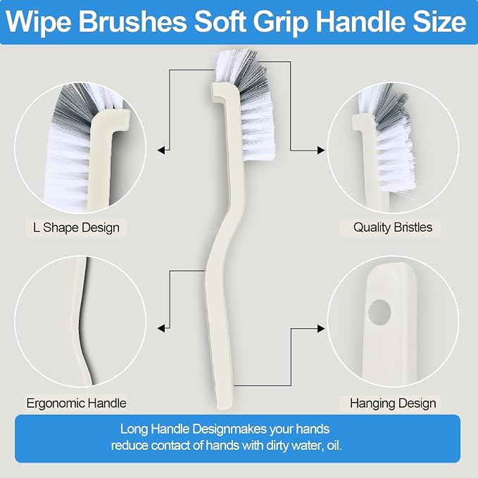 Asltw Small Scrub Brush Set, 6 pcs Cleaning Brush for Window Tracks, Grout, Corners and Crevices, Angled Bristles for Deep Cleaning, Multi Purpose Detail Brush for Kitchen and Bathroom (Silvery white)