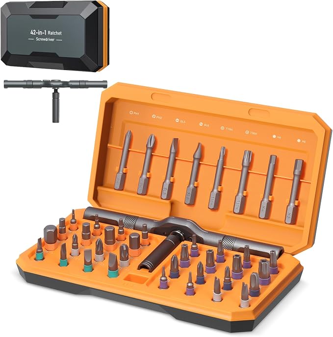 Upgraded 42 in 1 Magnetic Screwdriver Set, Ankilo DIY Ratchet Screwdriver Set, Multi Bit Magnetic Drive with 40 PCS Magnetic Bits, Portable Repair Tool Kit for Valentine's Day Gifts Home, Bike Repairs