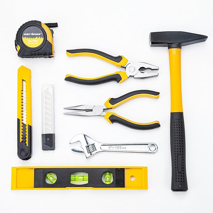 CARTMAN 57-Piece Home Tool Kit, Household Essential Hand Tool Set with Durable Plastic Toolbox, Perfect for Home Repair, Maintenance and DIY Projects, Yellow