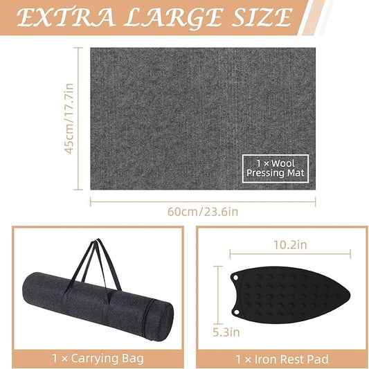 24" X 18" Wool Pressing Mat, 100% Felted Wool Ironing Mat Pad Wool Felted Iron Board Quilting Supplies and Notions, Ideal for Ironing, Quilting, Sewing