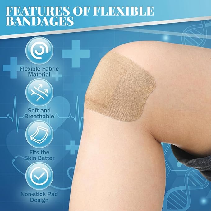 Geiserailie 24 Pcs Extra Large Flexible Adhesive Bandages 6 x 3 Inch Sterile Fabric Bandages with Non-Stick Pad Latex Free Painless Removal for Wound Care and First Aid(Rectangle)