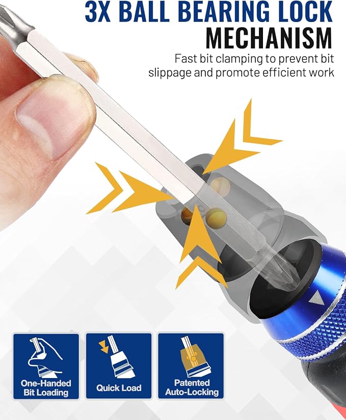 WORKPRO 12-in-1 Ratcheting Multi-Bit Screwdriver Set | Quick-load Mechanism Screwdriver with Double End Bits in Handle
