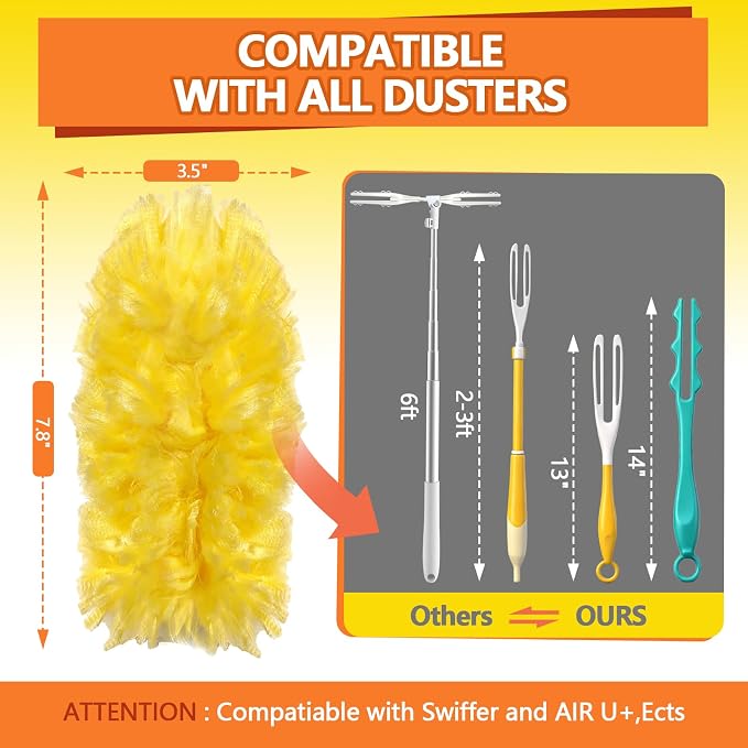 Heavy Duty Duster Refills for Swiffer Duster (60 Count) | 360° Unscented Disposable Multisurface Dusters with 1 Handle- for Home, Blinds, Fans & Corners, Yellow
