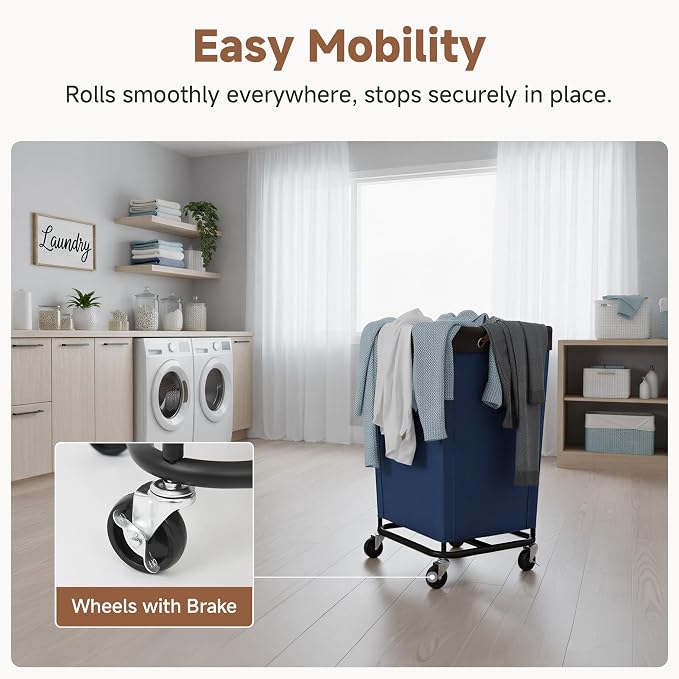 StorageWorks 160L Laundry Basket with Wheels, Rolling Hampers for Clothing