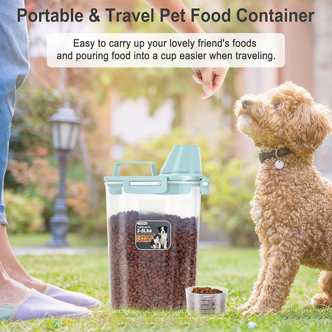 Dog Cat Food Storage Container, Pet Food Pourable Container Airtight with Large Spout & Cup, BPA-Free Plastic Food Dispenser for Pet Food, Bird Seed, Rice, Flour (Dry Blue, 2.5L)