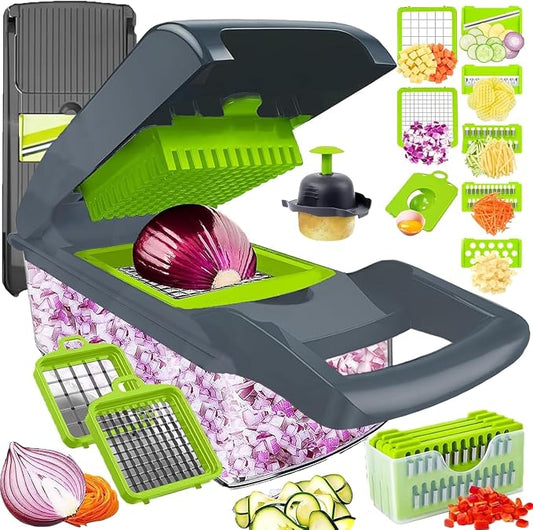 16-in-1 Vegetable Chopper, Mandoline Slicer, Veggie & Food Chopper | With Container, Onion Dicer, Vegetable Cutter & Spiralizer, For Salad, Home Kitchen Essential