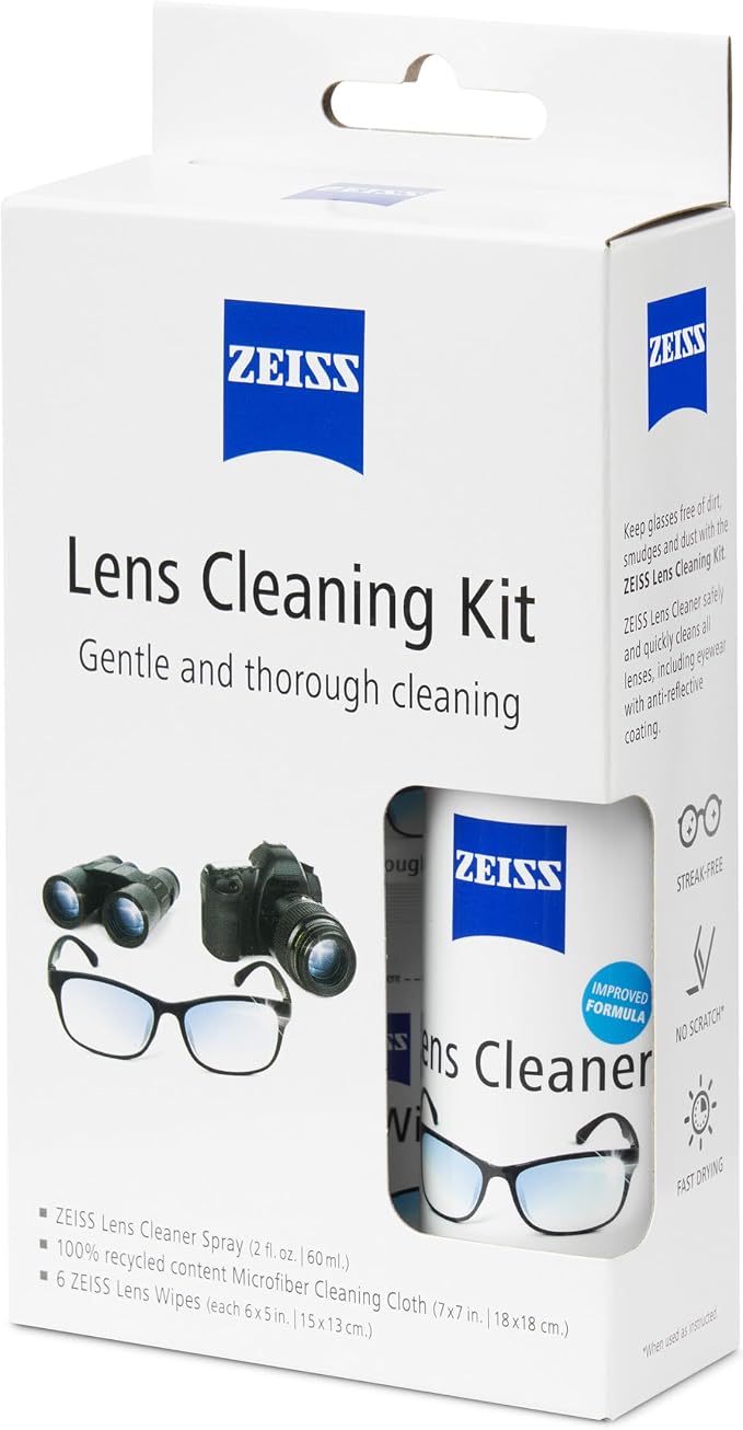 ZEISS Lens Cleaning Kit 2oz Spray + 6 lens wipes + Microfiber Cleaning Cloth