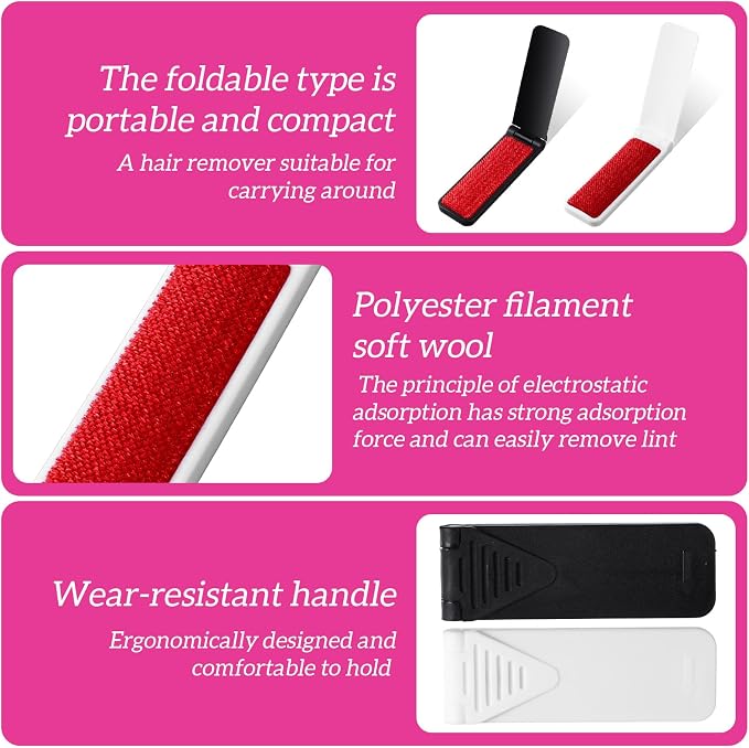 8 Pcs Travel Lint Brush, Lints Remover Portable Compact Foldable Lint Brush | Reusable Mini, for Clothes, Furniture, Pet Hair, Lightweight, for Travel Home Car Use