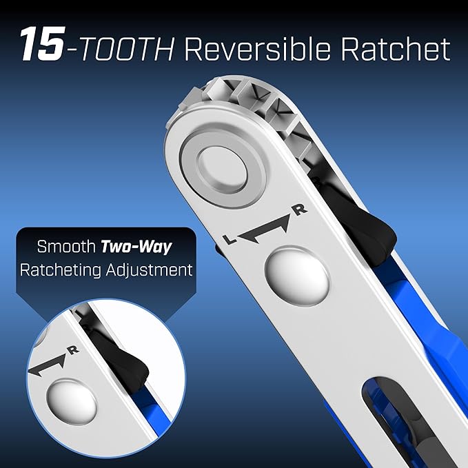 Bates- Mini Ratchet Wrench, 1/4" Magnetic 90 Degree Screwdriver, Blue, Low Profile Right Angle Screwdriver for Tight Spaces