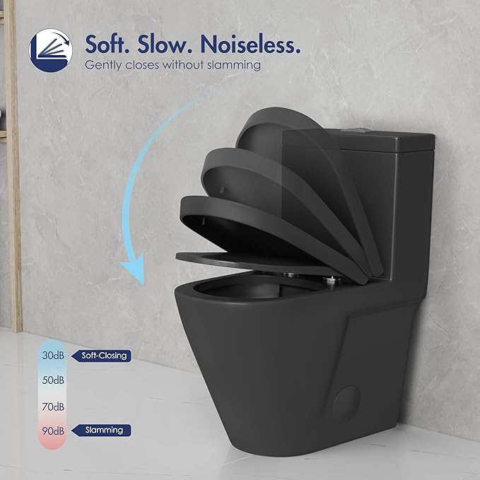 Eridanus One Piece Toilet with Comfort Chair Seat ADA Height 17.3", Powerful Dual Flush Modern Toilet, 1.1/1.6 GPF, 12" Rough-In, Elongated Toilet with Soft Closing Seat, Matte Black