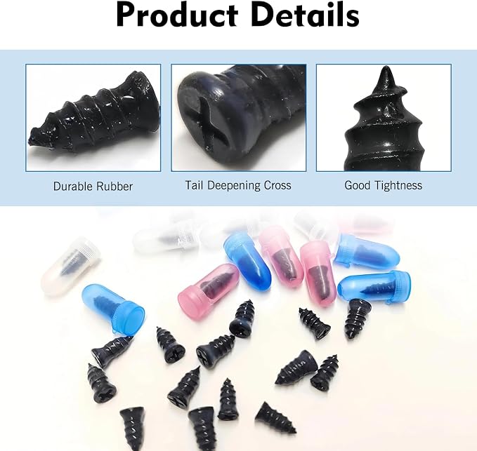 101 PCS Tire Repair Rubber Nail, 3 Size Vacuum Tire Repair Kits Spiral Rubber Screws, Fast Self-Service Tool for Car, Truck, Motorcycle, Tractor Tire Puncture Repair (Black)