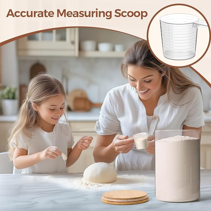 ComSaf Glass Storage Jars with Bamboo Lids 1.8 Qt 2 Pack Large Round | Flour Sugar Coffee Beans, Pasta Cereal Dry Food, Large Capacity, Kitchen Storage, Cabinet Organization,Clips included