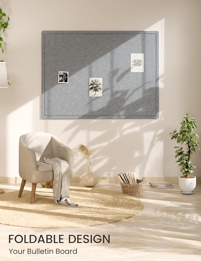 Fluxynara 47.2" x 35.4" Large Bulletin Board, Blue Gray | Cork Board Alternative with 24 Removable Adhesive Tabs, Foldable Felt Pin Board for Home, Office, Classroom & Dorm