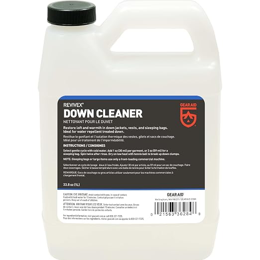 GEAR AID Revivex Down Cleaner for Washing and Restoring Loft in Puffer Jackets, Vests, Blankets, Feather-filled Pillows, Comforters and Sleeping Bags, 1 Liter (33.8 fl oz)