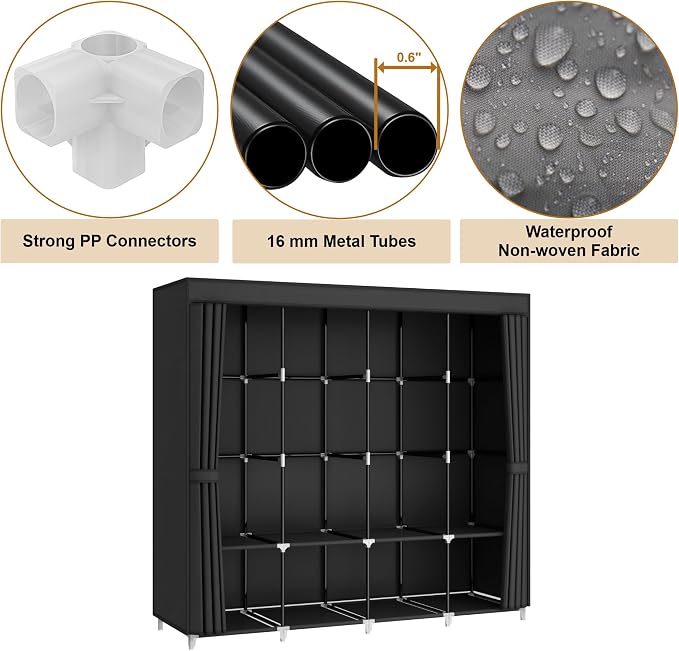 67" Portable Wardrobe Closet for Hanging Clothes, 8 Shelves 4 Rods & Cover
