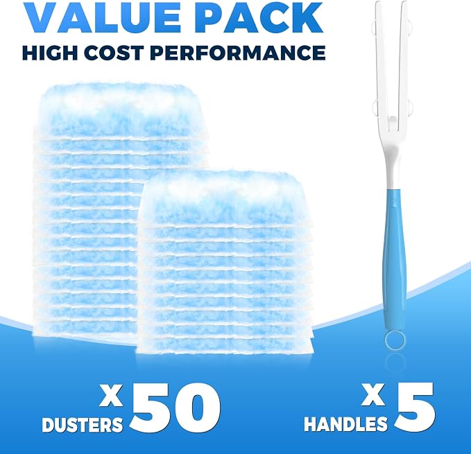 50PCS Microfiber Duster Refills Kit with 5 Handles Compatible with Swiffer