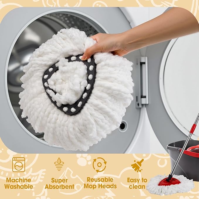 6 Pack Spin Mop Head Replacements,100% Microfiber Spin Mop Refill Compatible with OCeda Easywring 1-Tank System,360 Degree Spinning Mop Replace Head for Easy Cleaning Floor Mopping