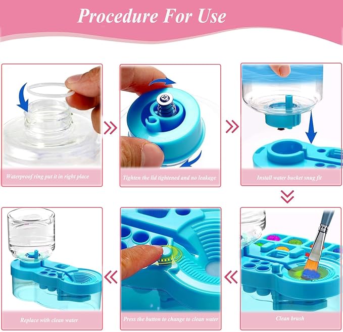2026 Paint Brush Cleaner Tool, Paint Brush Washer with Water Circulation, Brush Cleaner Painting Tool with Brush Holder and Palette, Water Cycle Paint Brush Rinser Dispenser for Adults Artist Kid