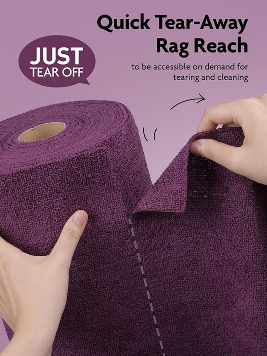 Fantasticlean Microfiber Cleaning Cloth Roll-75 Sheets, 12"x12"(DeepPurple) | Super Absorbent, Lint-free, Tear-away Microfiber Towel Roll, for All-Purpose Cleaning
