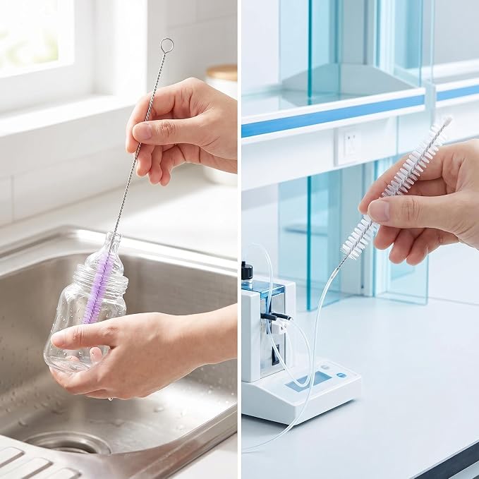 2 Pack Straw Cleaner Brush, Reusable Metal Handles Straw Cleaner Brush Extra Long for Stanley Mug 40, 30, 20 oz, 10mm Wide for Sippy Cup, Water Bottle and Tubes (Clear+Purple)