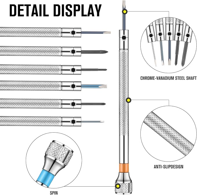 Chumia Watch Screwdriver Set, 13 Pcs Jeweler Micro Screwdriver 0.6-2.0 mm | Flathead & Phillips Tips, 13 Spare Blades, Eyeglasses Electronics Repair Kit