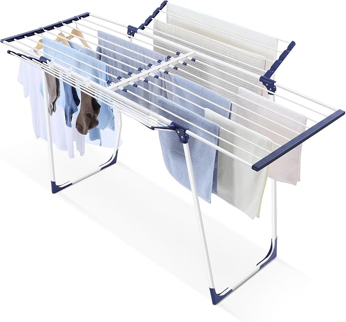 APEXCHASER Clothes Drying Rack, Drying Rack Large Space with 2 Wings | Expandable Design, 4 drying spaces, Spacious Design with 2 Frame Supports, Folds Flat for Storage, Rust-resistant Coating