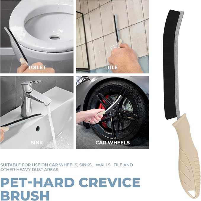 TQRR Cleaning Brush Set 3 Pcs with Soft Bristle and Hard Bristle Crevice | Grout Brush, Auto Vent Cleaning, Wheel Cleaning, Cleaning tool for Kitchen and House Use, Sinks, Shower, Tile, Toilet, Window