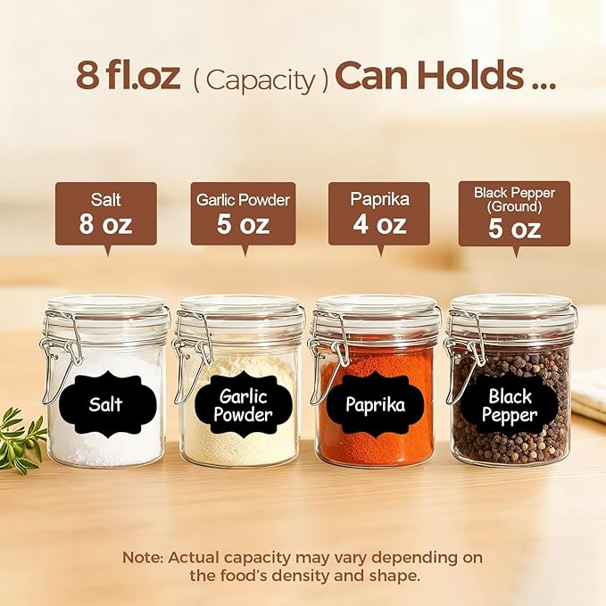 ComSaf Small Mason Glass Jars with Airtight Lids 8 oz 6 Pack Pantry | Jelly spice jar, Sourdough discard, Jam jelly honey, Spice rack cabinet organization, Seasoning herbs powders