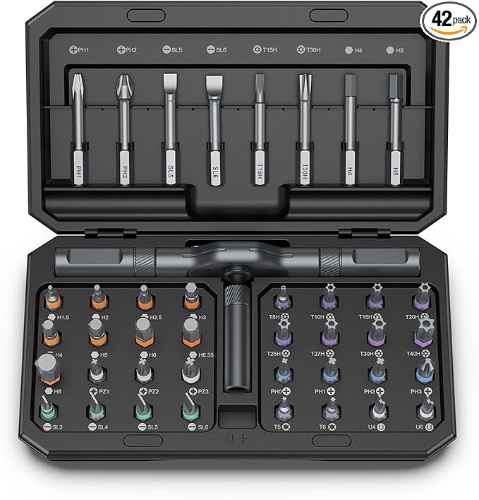 42 in 1 Magnetic Screwdriver Set, DIY Ratchet Screwdriver Set, Multi Bit Magnetic Drive Set, Detachable Ratchet Handle, Portable Compact Repair Tool Kit for Furniture Computer Bicycle Black