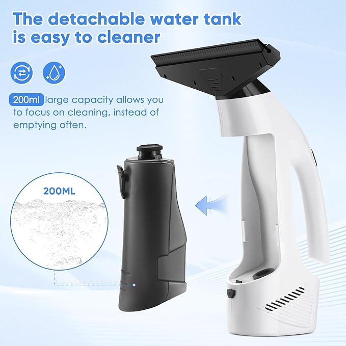 Window Vacuum Squeegee Cordless, 3-in-1 Electric Window Cleaner Tool with 2200Pa Strong Suction, 2200mAh Rechargeable Battery & 200ml Water Tank, Streak-Free for Shower Doors, Mirrors, Car, Windows