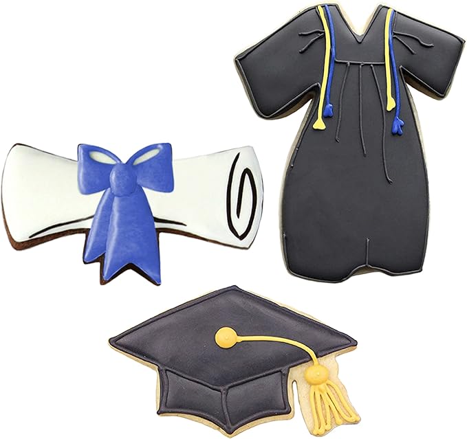 Ann Clark Graduation Cookie Cutters 3-Pc. Set, Made in the USA, Graduation Cap, Diploma, Gown