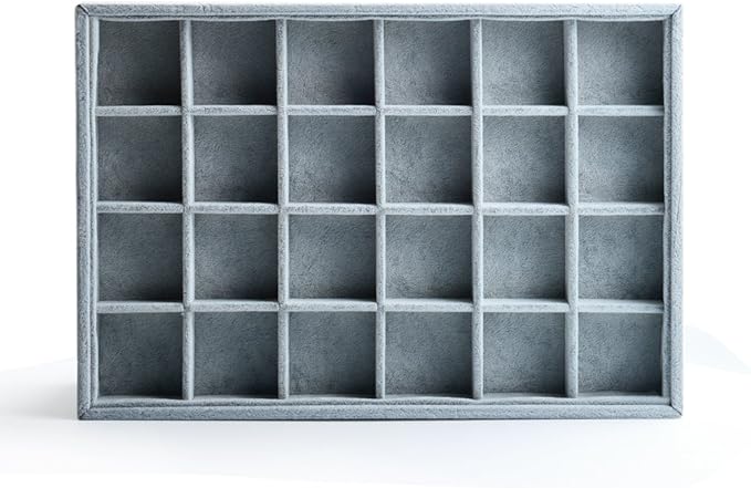 Oirlv Velvet Jewelry Tray for Drawer,Rings Earrings Organizer,24 Grids | Stackable and Portable, Ideal for Retail Showcase, Trade Shows and Personal Jewelry Collection,Fits Nicely in Dresser Drawer