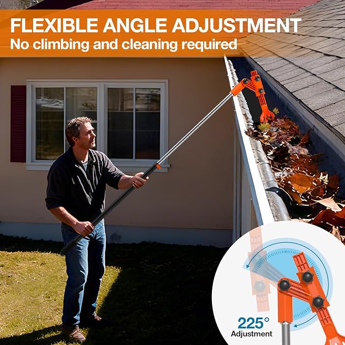 Gutter Cleaning Tools from The Ground, Multi-Angle Cleaner, Scoop & Brush & Mini Rake for rain Guard Cleaning and Leaf Removal from Gutter Guard(No Pole)