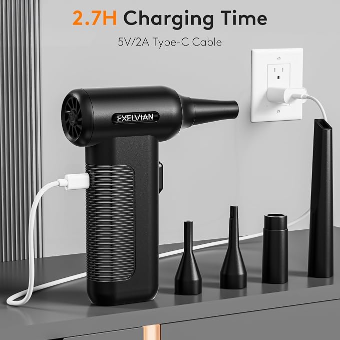 Compressed Air Duster Electric : 150000RPM 10000mAh LED 6-Gear Adjustable Keyboard Cleaner, Wireless Rechargeable Duster for Computer Keyboard Cleaning