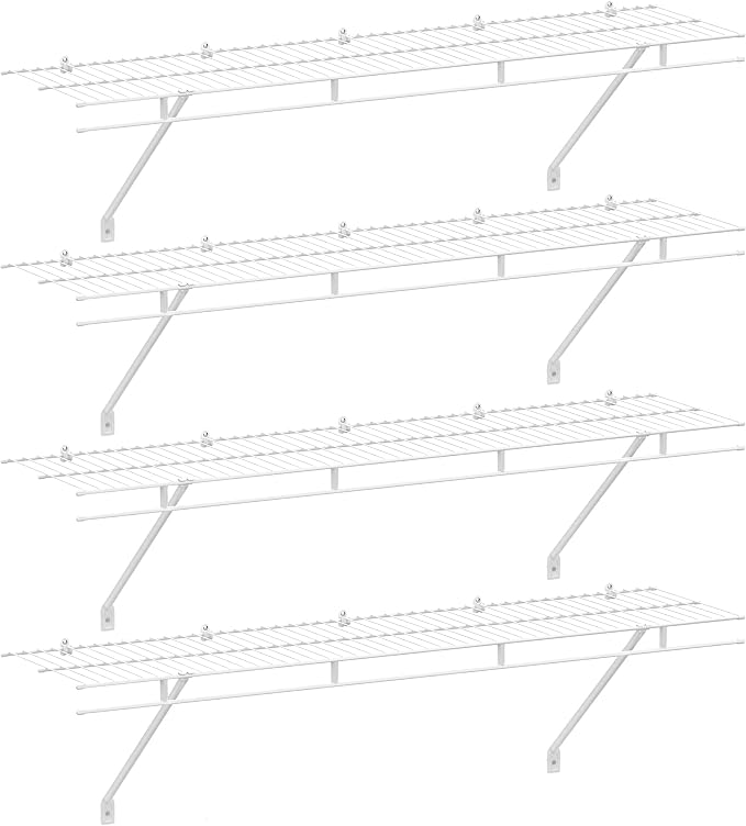 HAUSHOF Closet Shelves Wall Mounted 4-Pack, 4 ft x 12in White Wire Shelving for Laundry Room, Closet, Basement Organization and Storage