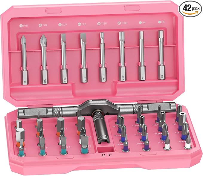 42 in 1 Magnetic Ratcheting Screwdriver Set, T Handle Allen Wrench Set | S2 Steel Bits for PC, Camera, Smartphone, Furniture, Bike, Ideal for Electronics & Home Repairs, Gift for man DIY Lover