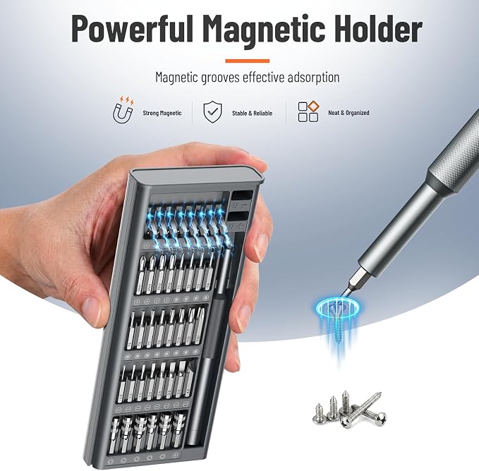KATERK 80-in-1 Small Screwdriver Set Precision Mini Magnetic Repairs Tool | 78 Magnetic Bits, Resist Wear, Don't Strip Easily, Compact Organized Size, Repair Kit for Glasses, Laptop, iPhone, Watch