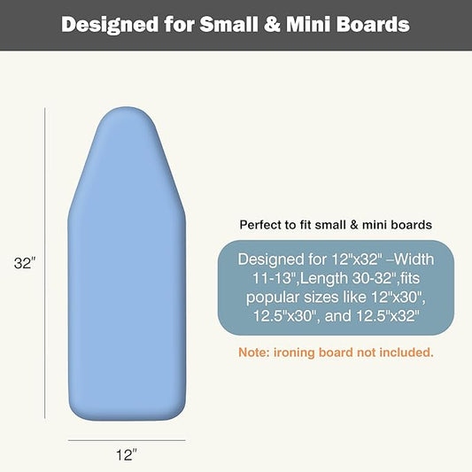 UniSimp Small Ironing Board Cover and Pad 12"x32" Small Iron Board Cover with Padding, Tabletop Mini Ironing Board Cover and Pad Small Size, Cotton Canvas, Heat Resistant, Drawstring Closure Blue