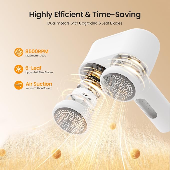 Mosthink Fabric Shaver, 2-in-1 Electric Lint Remover & Build-in Lint Brush | Dual-Head Lint shaver for Clothes Furniture | 3-Speed Fuzz & Pilling Remover | Sweater Shaver with LED Display | Rechargeable