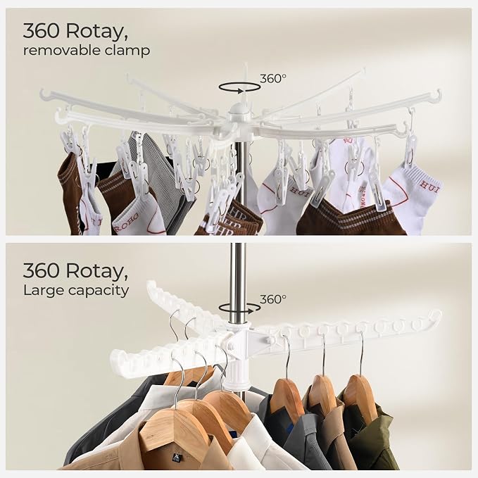 Clothes Drying Rack, 72 Inch Tripod Laundry Drying Hangers,2-Tier Folding Steamer Stand, Garment Rack for Saving Sapce, Clothes Storage, Metal Frame, Indoor Outdoor, White