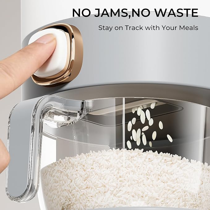 UFORU Rice Dispenser, Rice Storage Container with Measuring Cup for Kitchen Pantry Household, Cereal Dry Food Storage Containers Airtight, Sealed Moisture Proof, (Gray 23-25Lbs)